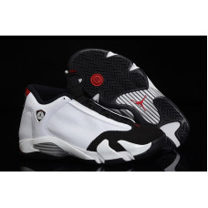 Air Jordan 14 Retro Black Toe White Black Varsity Red Metallic Silver Shoes