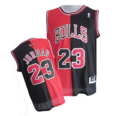 Michael Jordan Authentic Men's NBA Chicago Bulls Jersey #23 Black Red Split Fashion